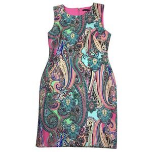 Tommy Hilfiger Multicolor Paisley Scuba Sleeveless Sheath Dress Women’s 10 Pink